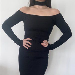 [NWT] Black Bodycon Choker Off-Shoulder Dress